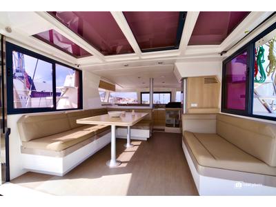 Salon of Enya, a Bali 4.1 catamaran at Cannigione, Italy