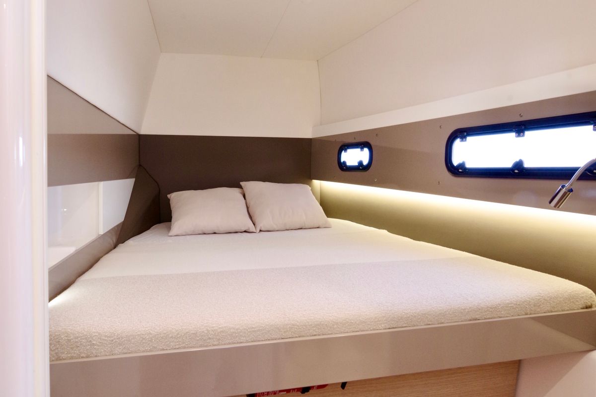Cabin on Enya, a Bali 4.1 catamaran at Cannigione, Italy