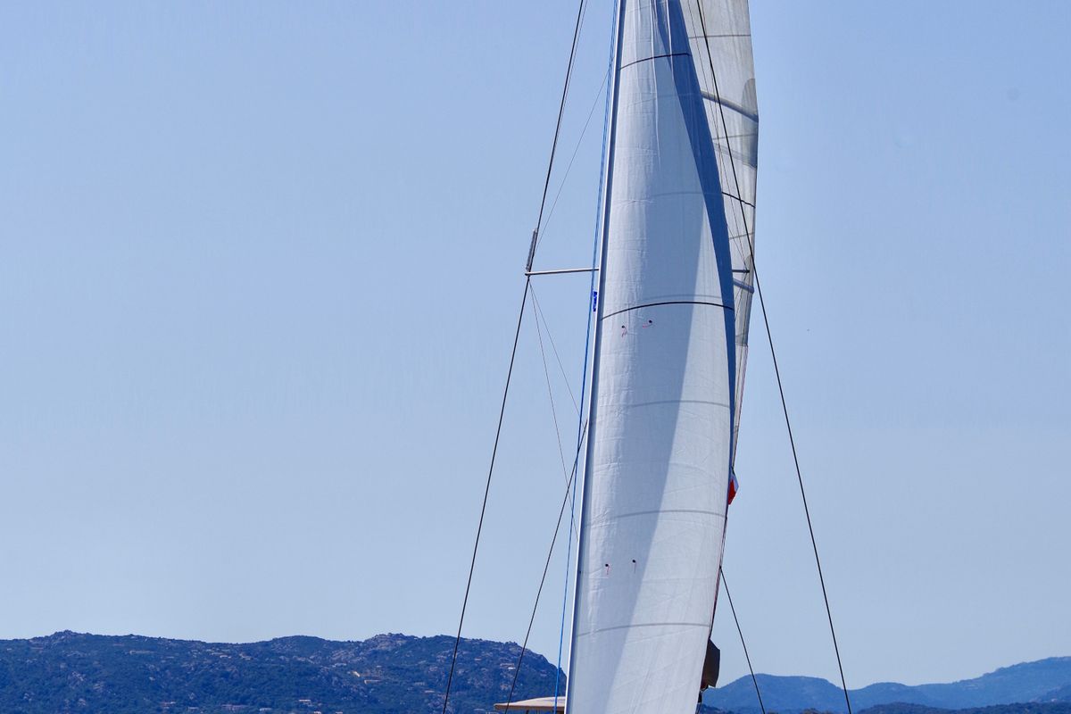 Exterior view of Enya, a Bali 4.1 catamaran at Cannigione, Italy