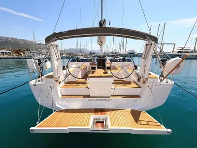 Deck of Miss Moneypenny, a Hanse Yachts Hanse 460 sailboat at Grad Kaštela, Croatia