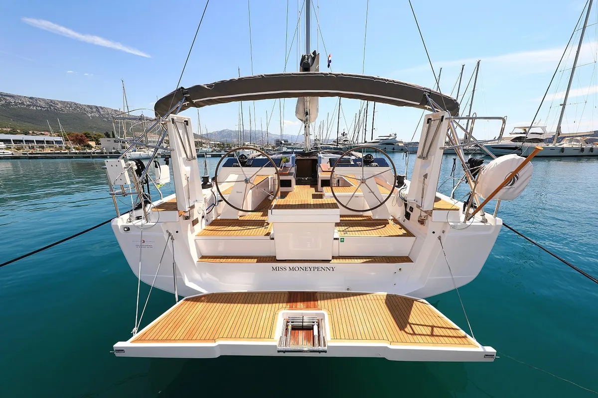 Deck of Miss Moneypenny, a Hanse Yachts Hanse 460 sailboat at Grad Kaštela, Croatia