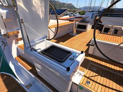 Cockpit of Miss Moneypenny, a Hanse Yachts Hanse 460 sailboat at Grad Kaštela, Croatia