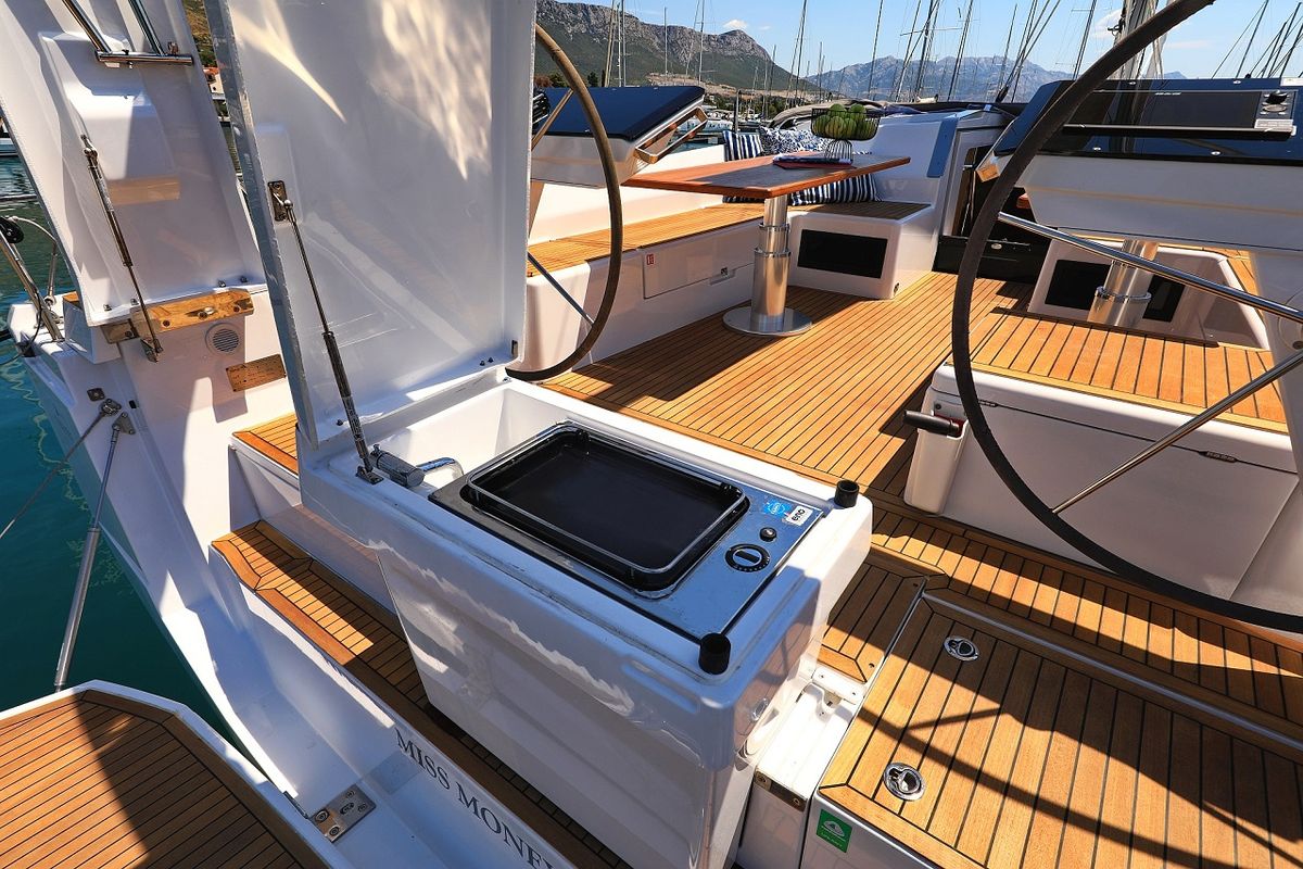 Cockpit of Miss Moneypenny, a Hanse Yachts Hanse 460 sailboat at Grad Kaštela, Croatia