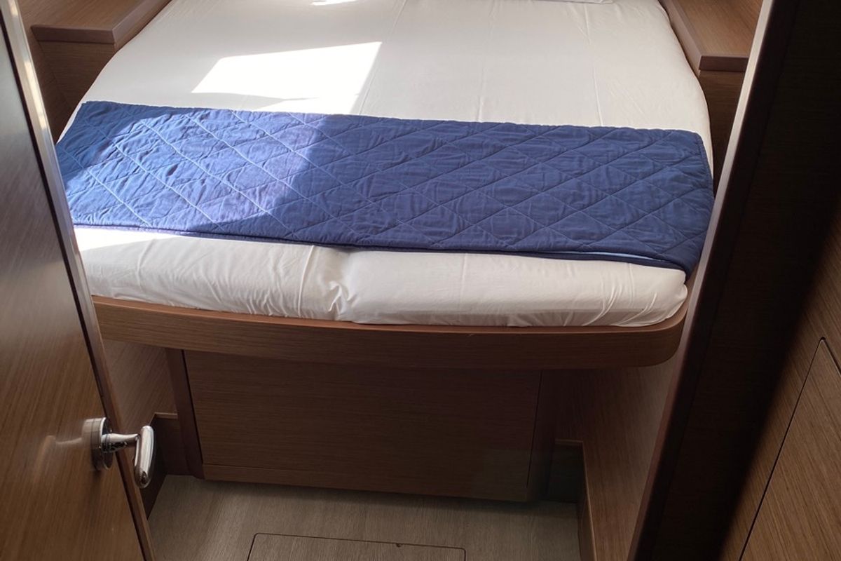Cabin on Felis, a Lagoon 42 catamaran at Olbia, Italy