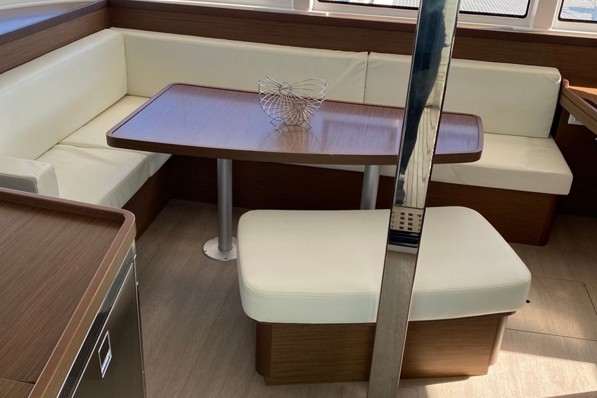 Salon of Felis, a Lagoon 42 catamaran at Olbia, Italy