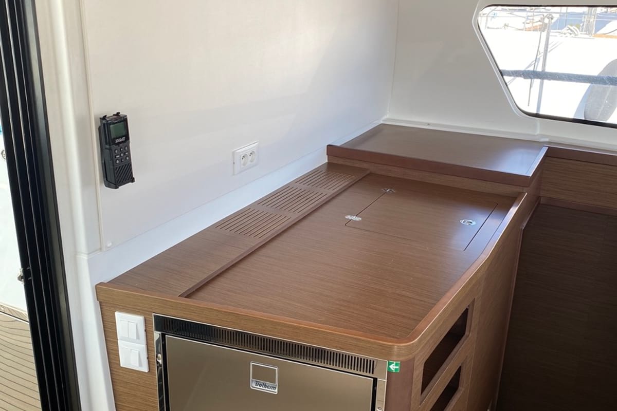 Galley of Felis, a Lagoon 42 catamaran at Olbia, Italy