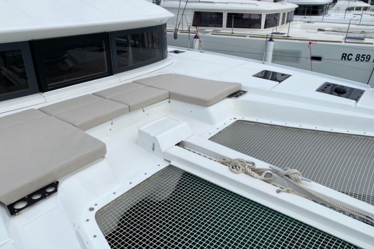 Deck of Dreamers, a Lagoon 50 catamaran at Olbia, Italy