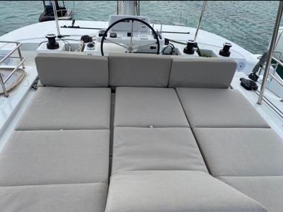 Cockpit of Dreamers, a Lagoon 50 catamaran at Olbia, Italy