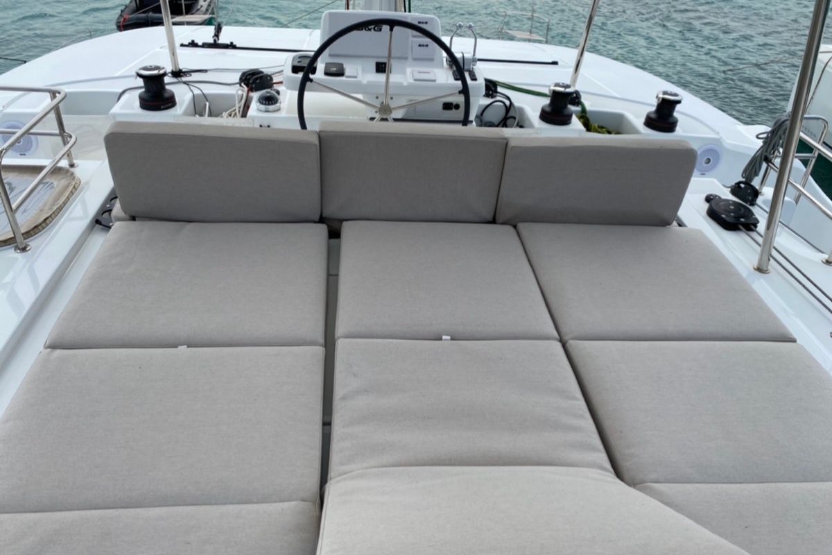 Cockpit of Dreamers, a Lagoon 50 catamaran at Olbia, Italy
