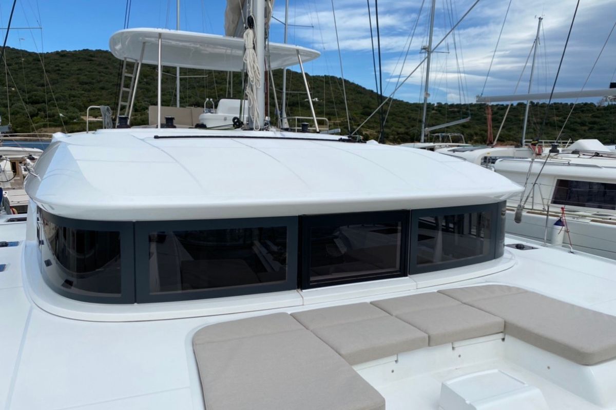 Deck of Dreamers, a Lagoon 50 catamaran at Olbia, Italy