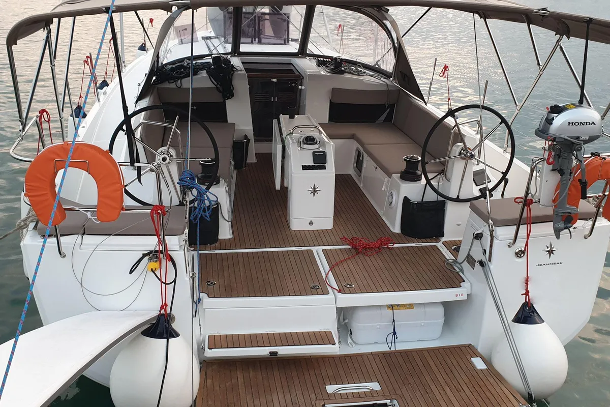 Cockpit of Helia, a Jeanneau Sun Odyssey 490 sailboat at Volos Municipality, Greece