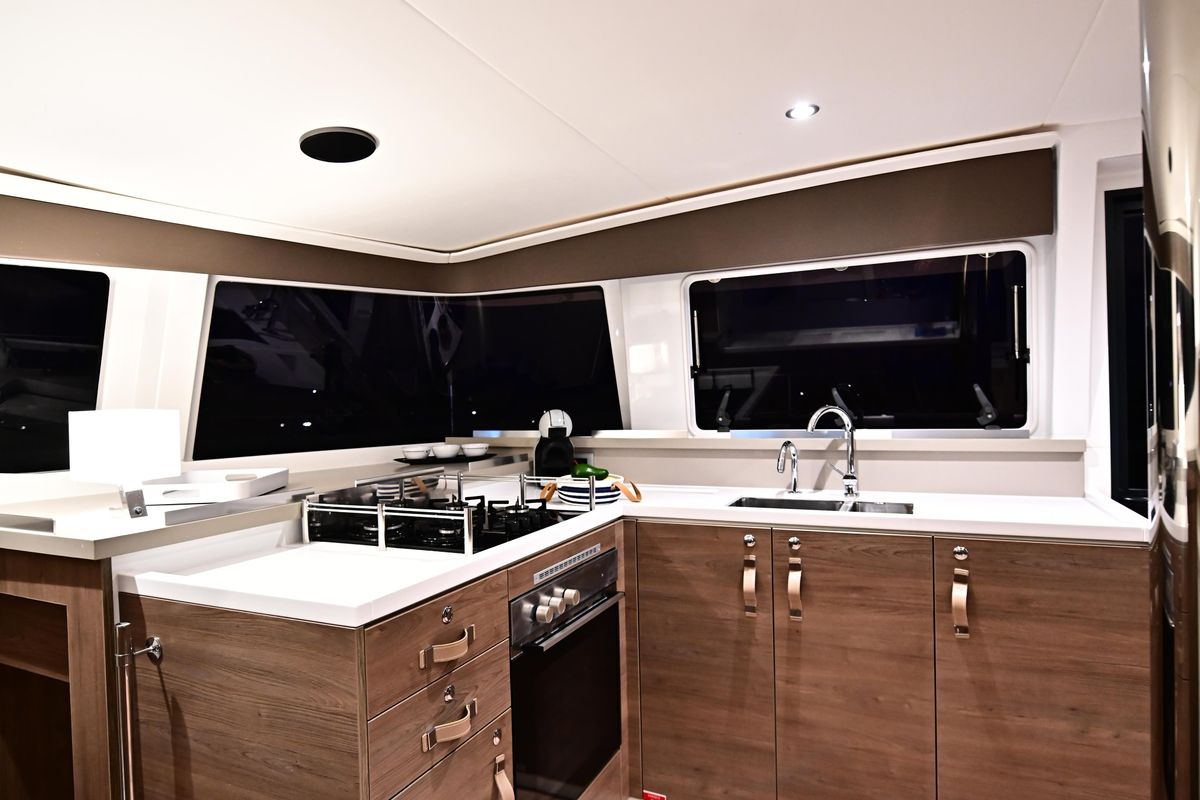 Salon of SKYFALL, a Bali 4.4 catamaran at Tonnarella, Italy