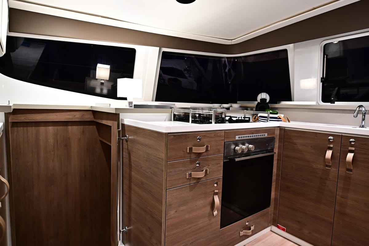 Galley of SKYFALL, a Bali 4.4 catamaran at Tonnarella, Italy