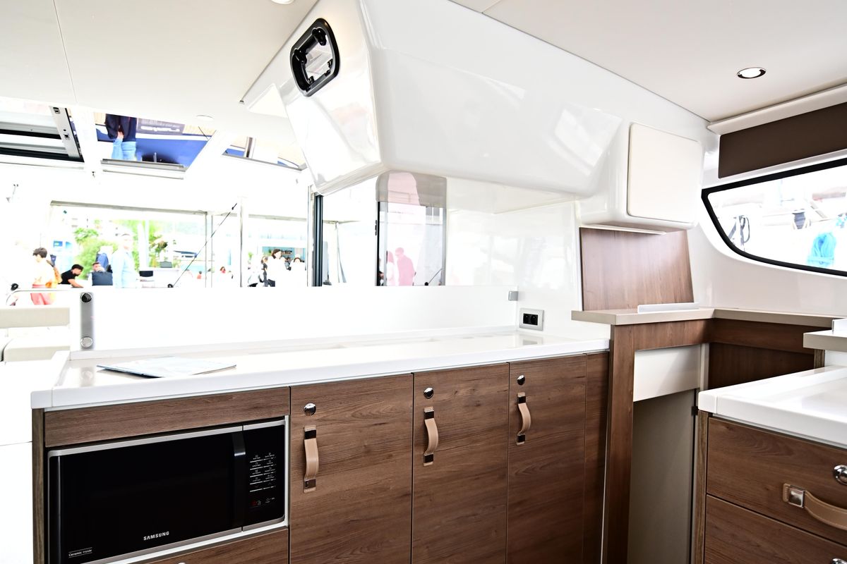 Galley of SKYFALL, a Bali 4.4 catamaran at Tonnarella, Italy