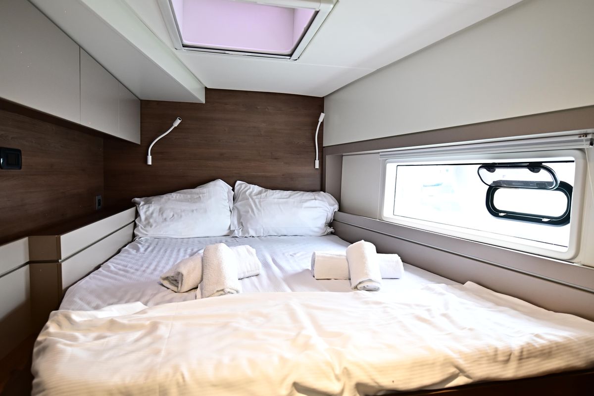 Cabin on SKYFALL, a Bali 4.4 catamaran at Tonnarella, Italy