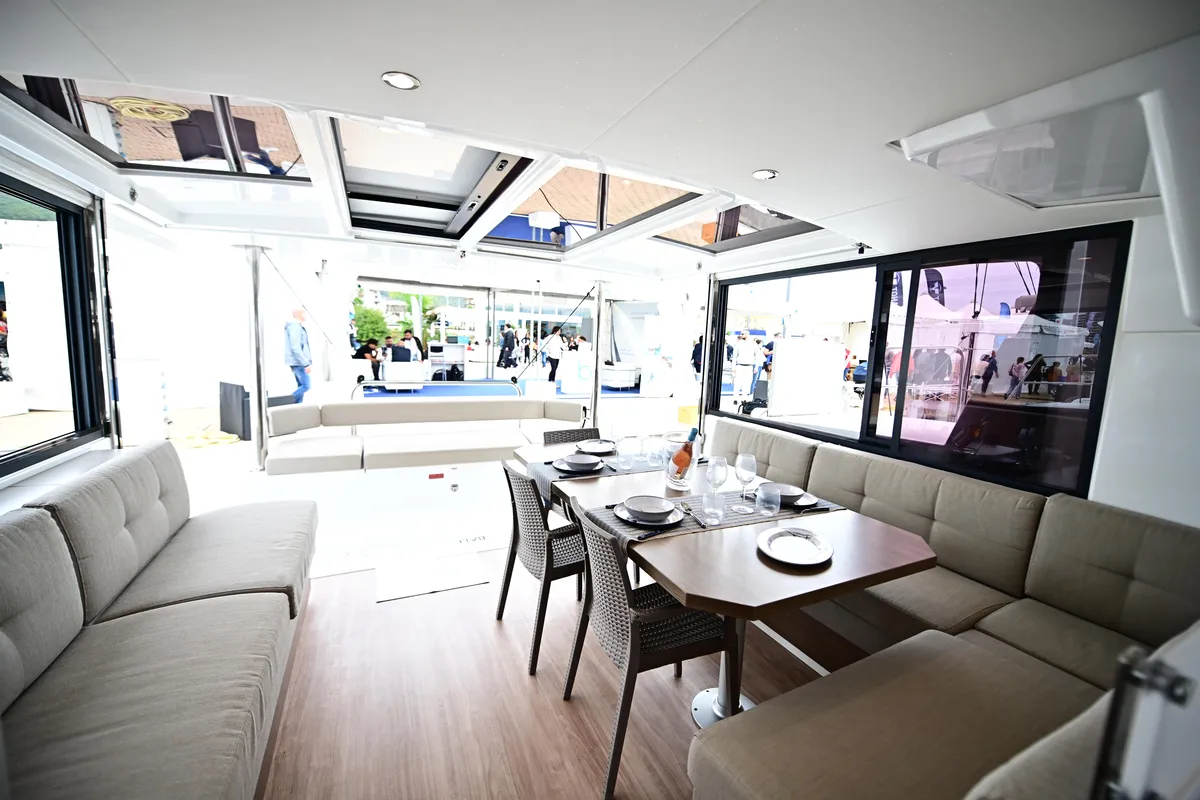 Salon of SKYFALL, a Bali 4.4 catamaran at Tonnarella, Italy