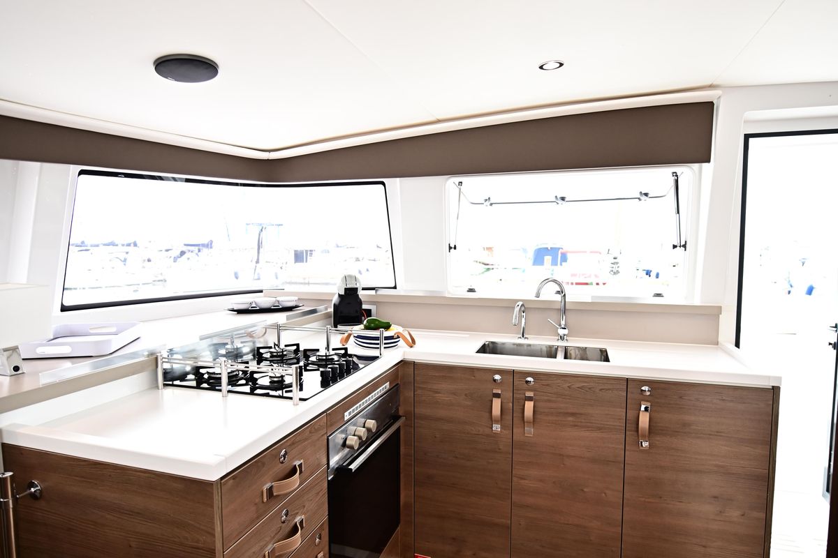 Galley of SKYFALL, a Bali 4.4 catamaran at Tonnarella, Italy