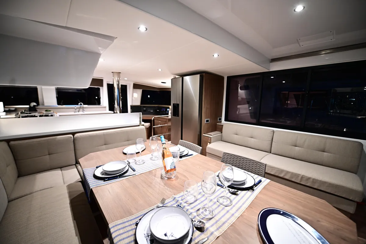 Salon of SKYFALL, a Bali 4.4 catamaran at Tonnarella, Italy