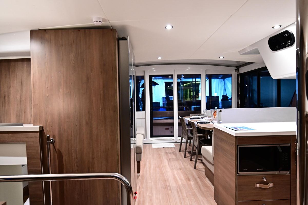Salon of SKYFALL, a Bali 4.4 catamaran at Tonnarella, Italy