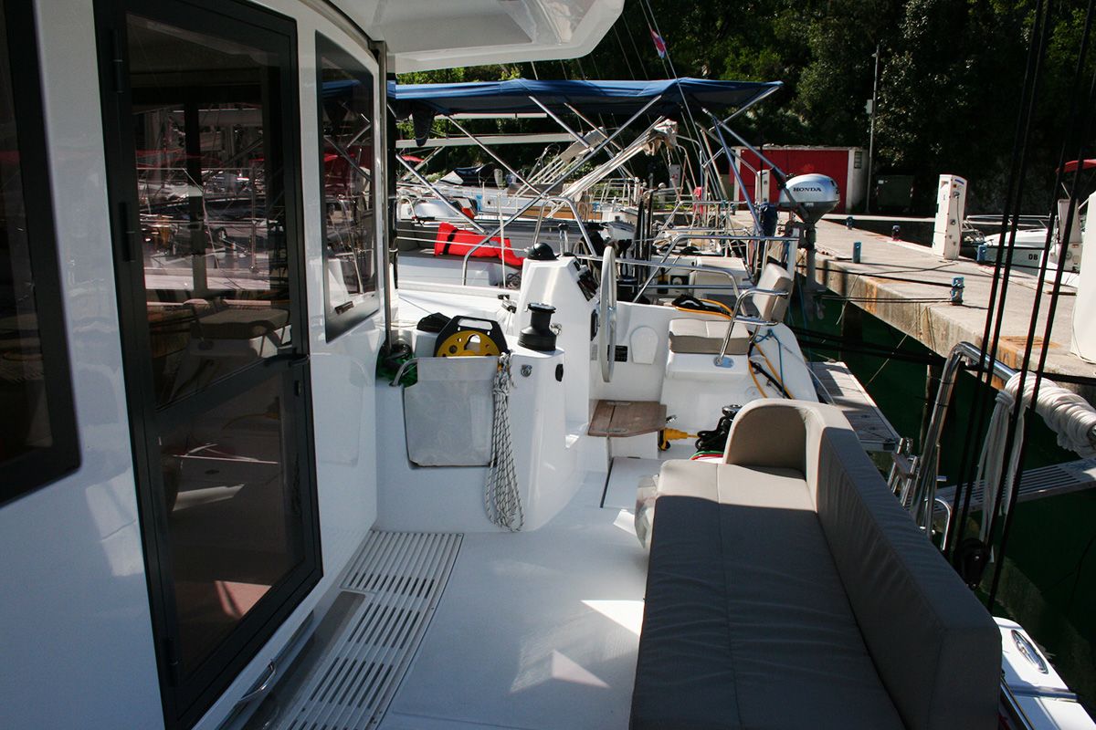 Deck of Julija, a Bali Catsmart catamaran at Dubrovnik, Croatia