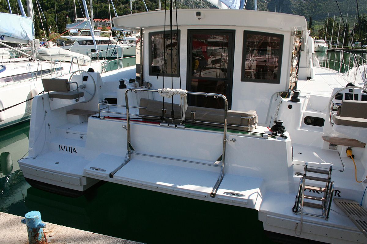 Deck of Julija, a Bali Catsmart catamaran at Dubrovnik, Croatia