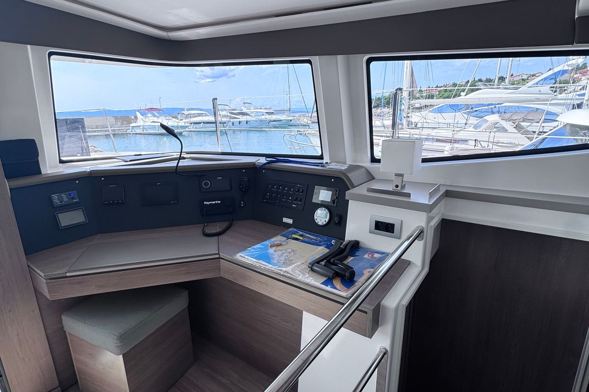 Cockpit of MY QUEEN, a Bali 4.6 catamaran at Novi Vinodolski, Croatia