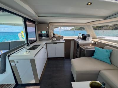Galley of Déjà Vu, a Fountaine Pajot Isla 40 catamaran at Road Town, British Virgin Islands