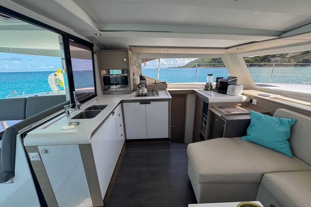 Galley of Déjà Vu, a Fountaine Pajot Isla 40 catamaran at Road Town, British Virgin Islands
