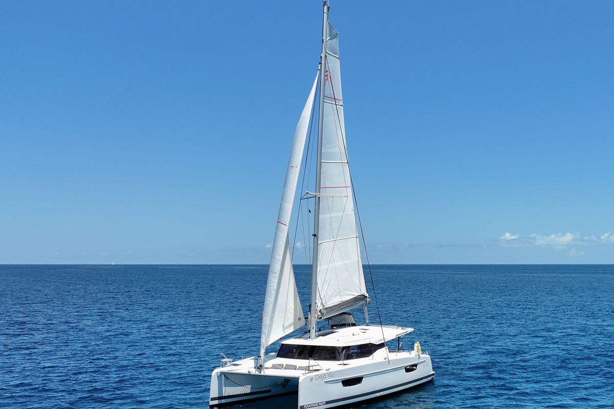 Exterior view of Déjà Vu, a Fountaine Pajot Isla 40 catamaran at Road Town, British Virgin Islands