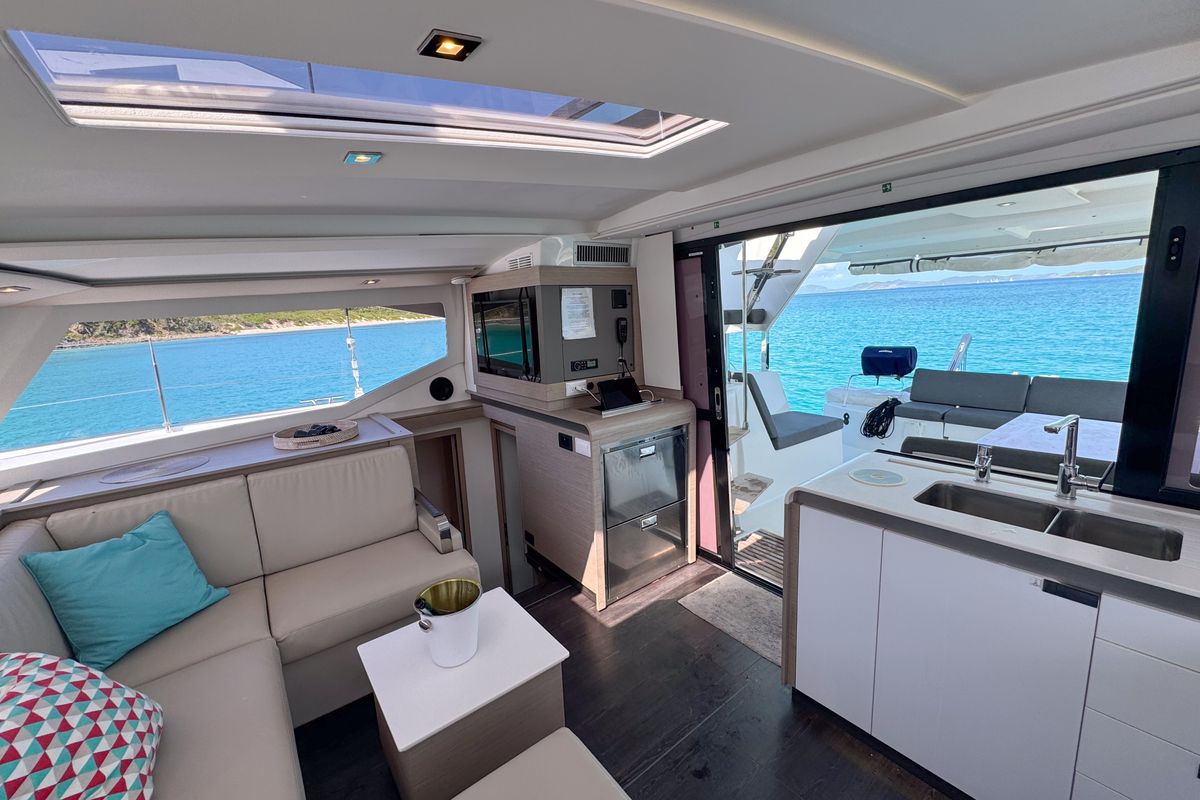 Galley of Déjà Vu, a Fountaine Pajot Isla 40 catamaran at Road Town, British Virgin Islands