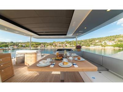 Deck of Kamchatka, a Aventura Catamarans Aventura 50 MY catamaran at Athens, Greece