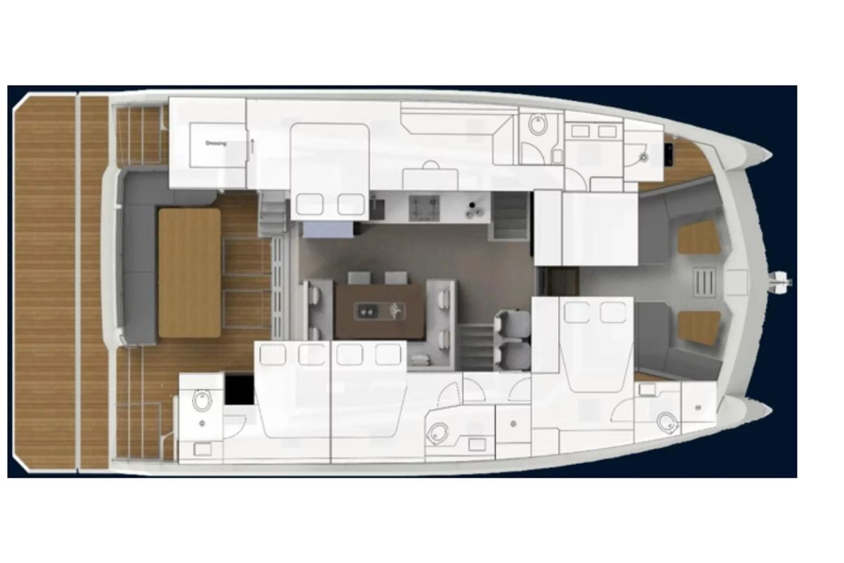 Floor plan of Kamchatka, a Aventura Catamarans Aventura 50 MY catamaran at Athens, Greece