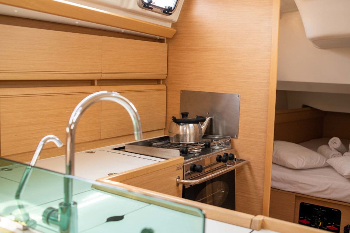 Galley of Maria 1, a Jeanneau Sun Odyssey 449 sailboat at Athens, Greece