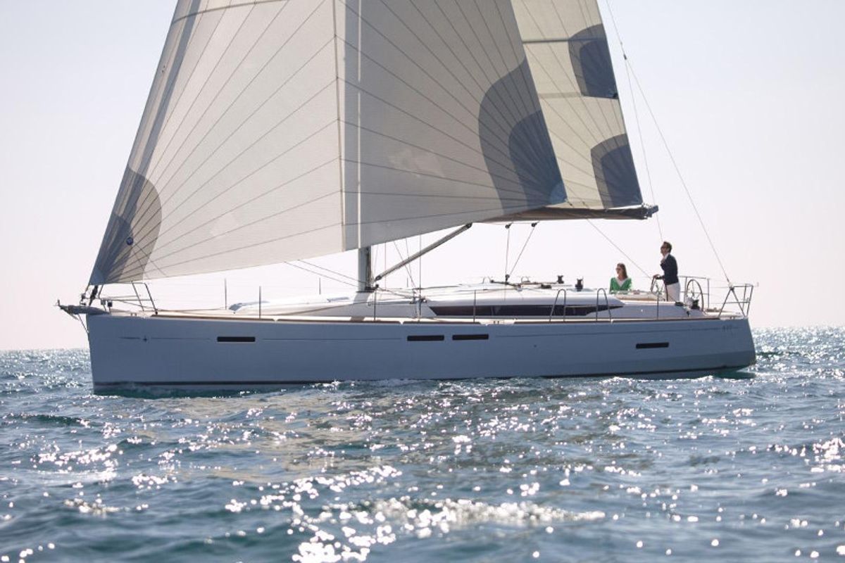 Exterior view of Maria 1, a Jeanneau Sun Odyssey 449 sailboat at Athens, Greece