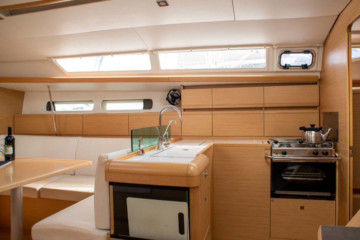 Galley of Maria 1, a Jeanneau Sun Odyssey 449 sailboat at Athens, Greece