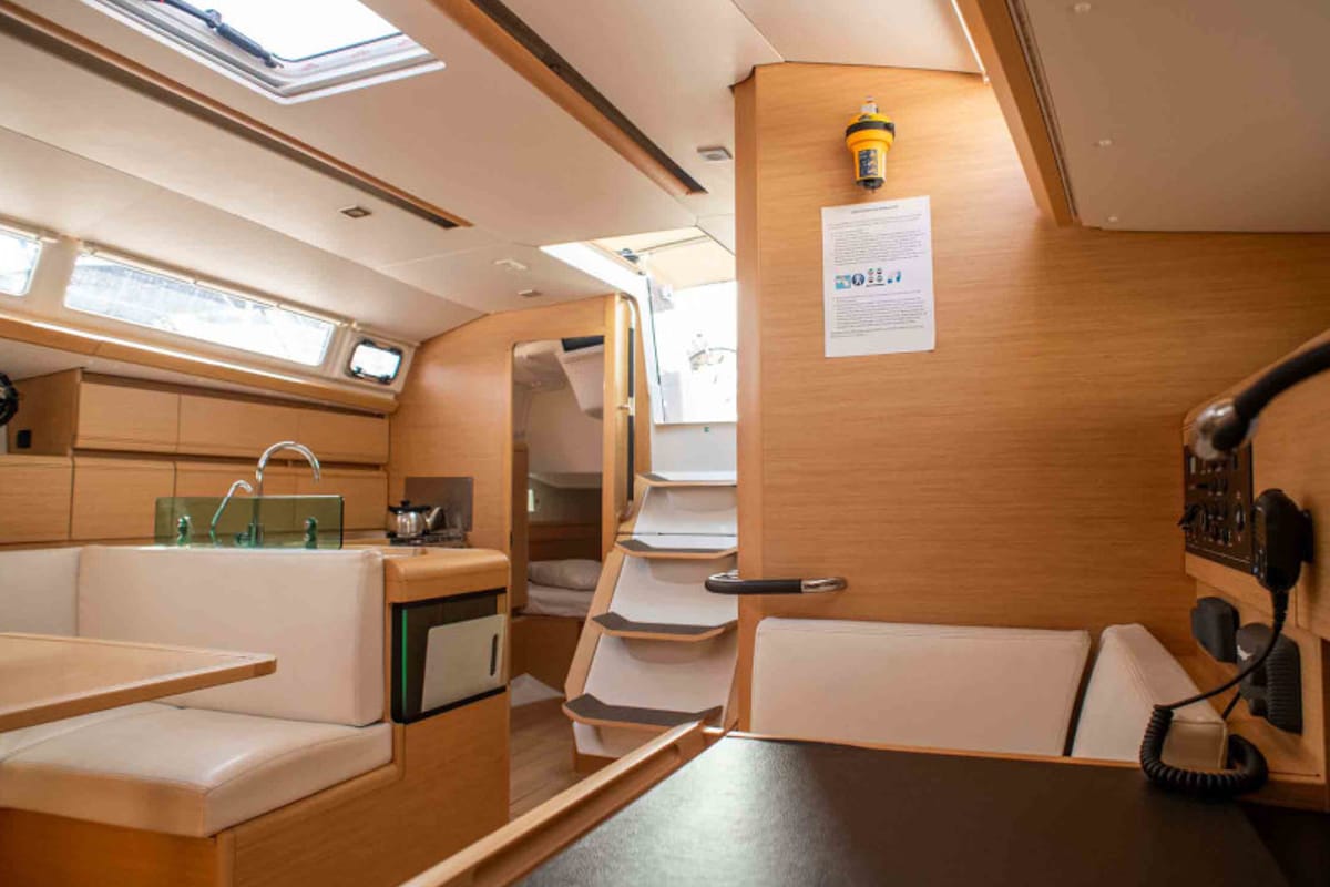 Salon of Maria 1, a Jeanneau Sun Odyssey 449 sailboat at Athens, Greece
