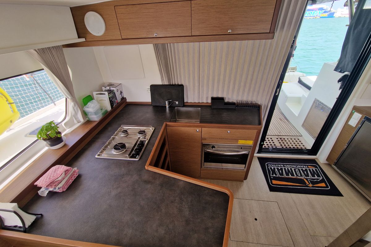 Galley of Kireina, a Lagoon 42 catamaran at Portoferraio, Italy