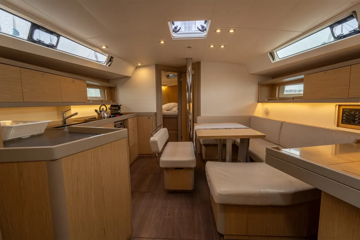Salon of Asteria - Standard line, a Beneteau Oceanis 45 sailboat at Salerno, Italy