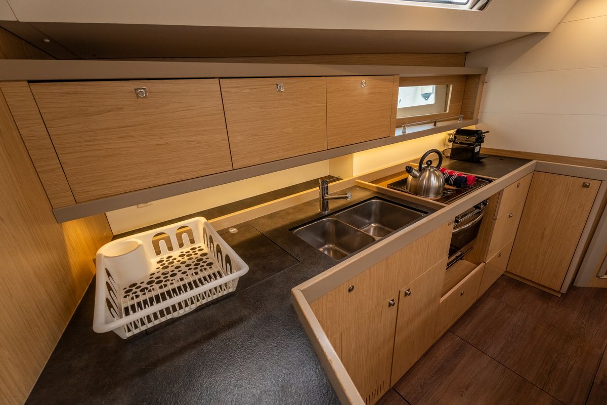 Galley of Asteria - Standard line, a Beneteau Oceanis 45 sailboat at Salerno, Italy