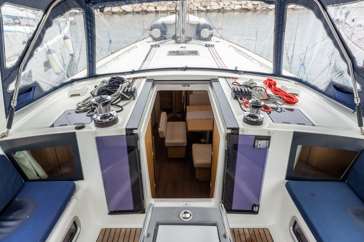 Cockpit of Asteria - Standard line, a Beneteau Oceanis 45 sailboat at Salerno, Italy