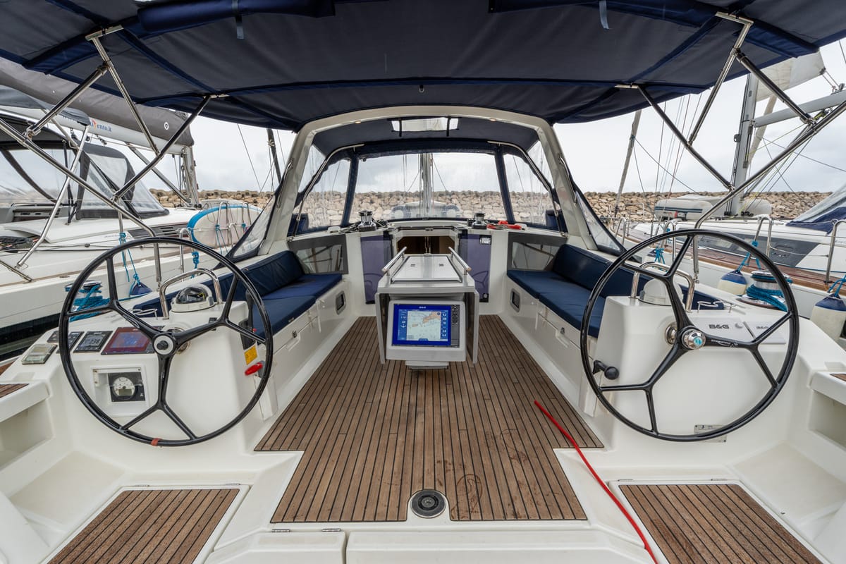 Cockpit of Asteria - Standard line, a Beneteau Oceanis 45 sailboat at Salerno, Italy