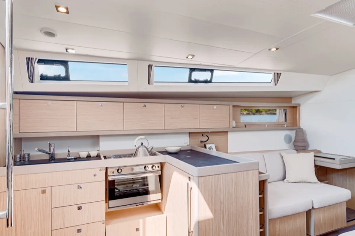 Galley of Asteria - Standard line, a Beneteau Oceanis 45 sailboat at Salerno, Italy