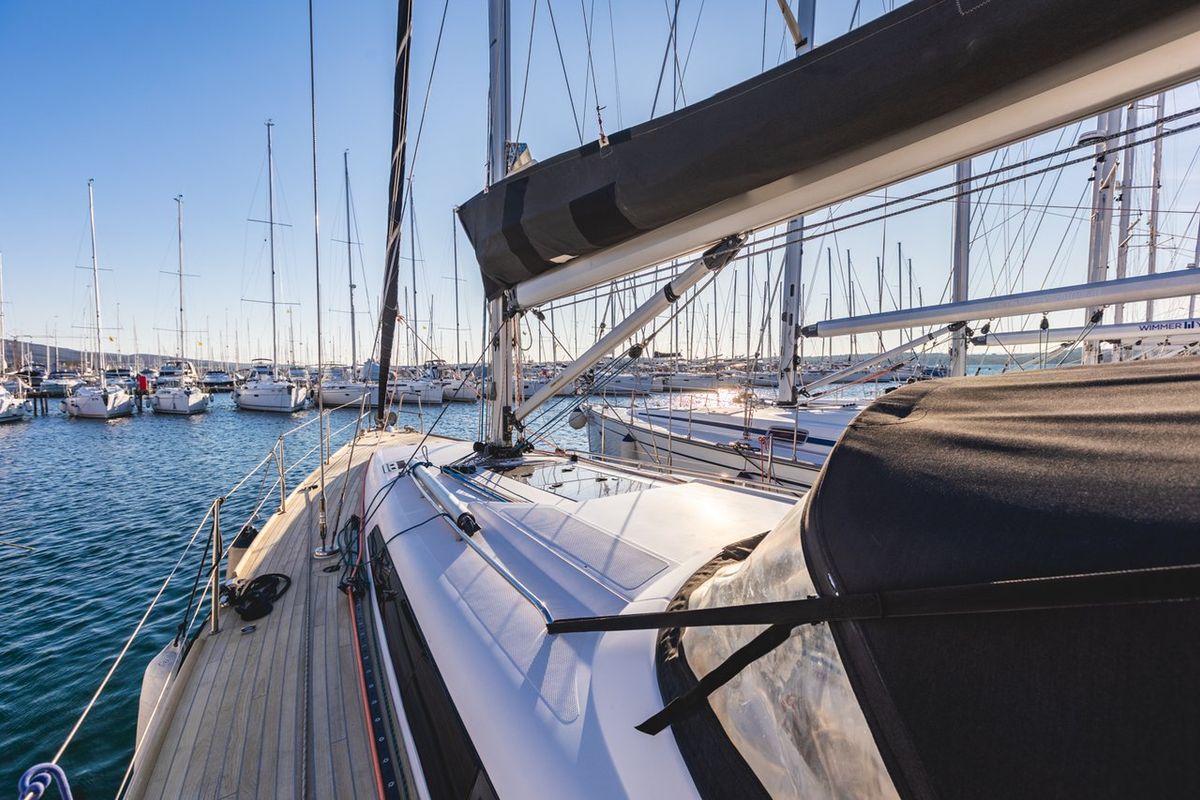 Deck of Istros, a AD Boats Salona 44 sailboat at Punat, Croatia