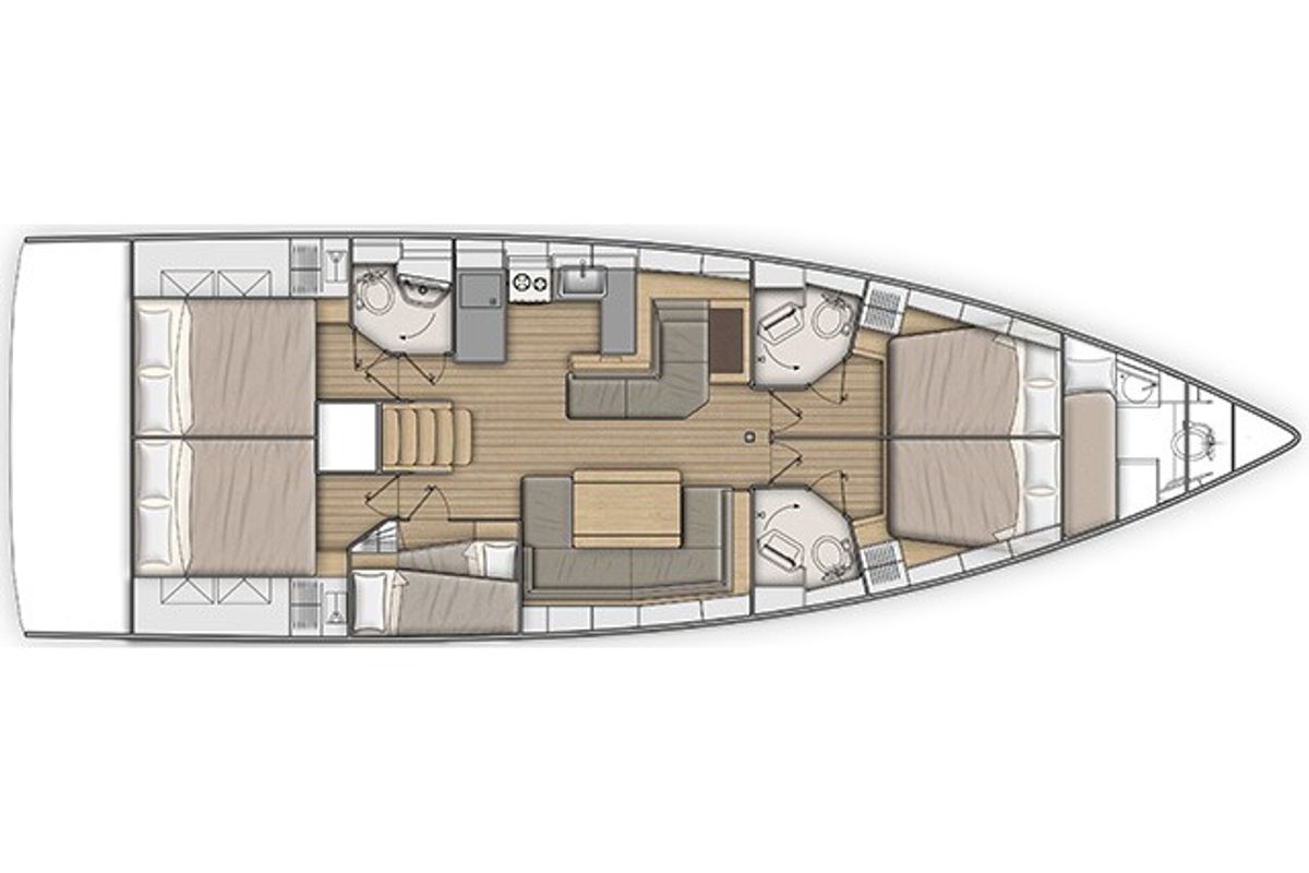 Floor plan of Elettra, a Beneteau Oceanis 51.1 sailboat at Castellammare di Stabia, Italy