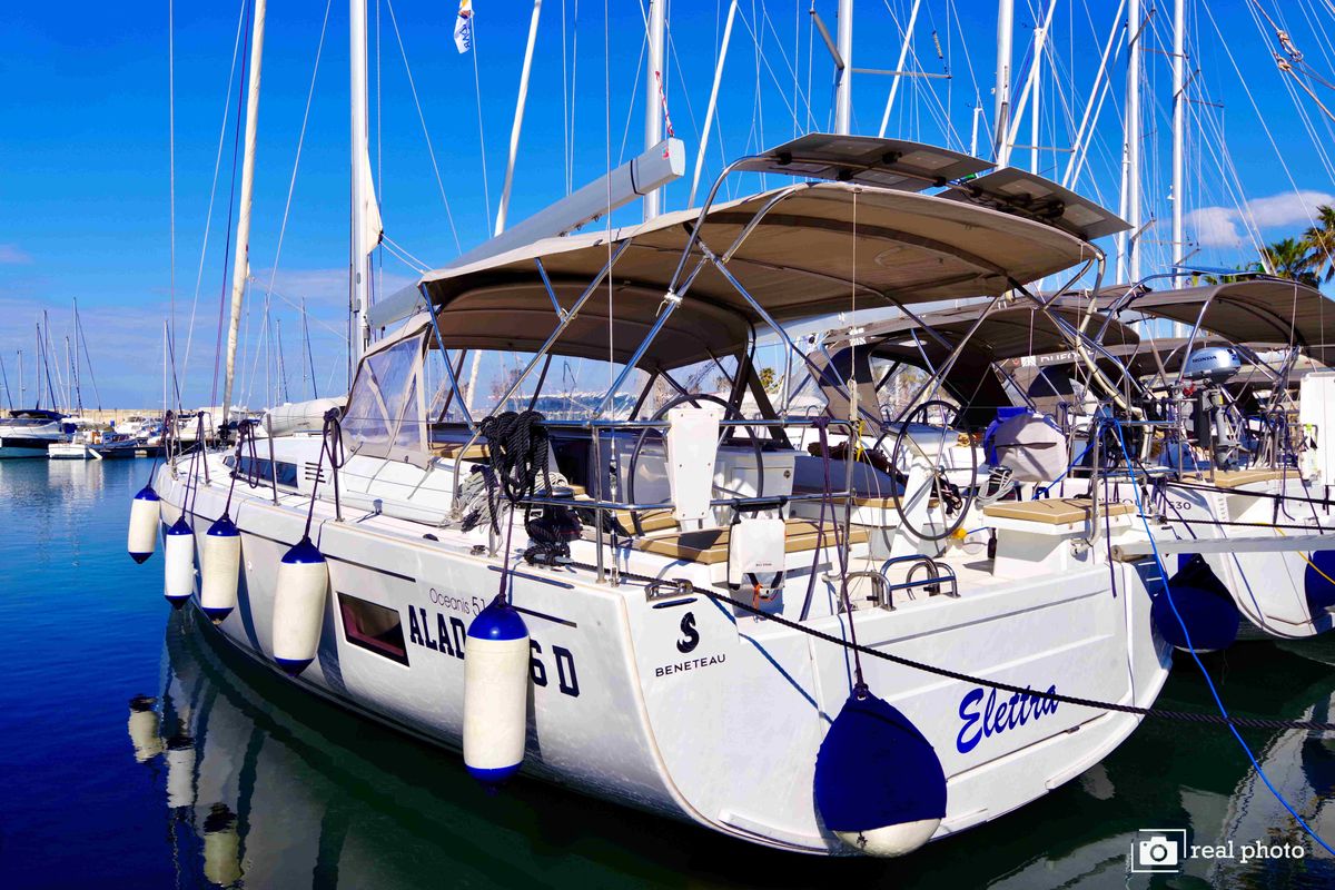 Exterior view of Elettra, a Beneteau Oceanis 51.1 sailboat at Castellammare di Stabia, Italy