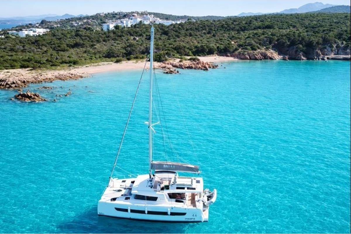 Exterior view of Rendez vous, a Bali 4.6 catamaran at Olbia, Italy