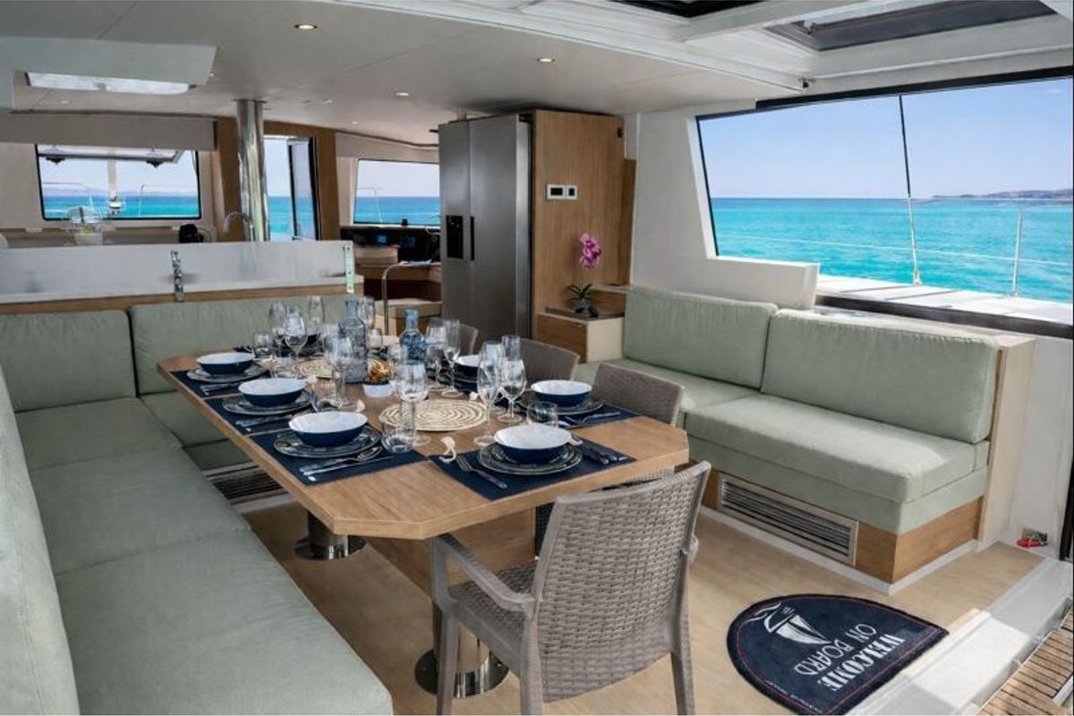 Salon of Rendez vous, a Bali 4.6 catamaran at Olbia, Italy