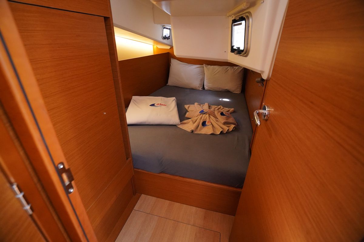 Cabin on Free Me, a Jeanneau Sun Odyssey 410 sailboat at Municipal Unit of Rhodes, Greece