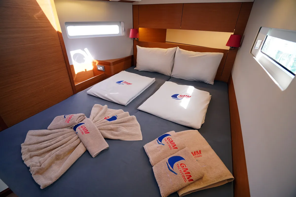 Cabin on Free Me, a Jeanneau Sun Odyssey 410 sailboat at Municipal Unit of Rhodes, Greece