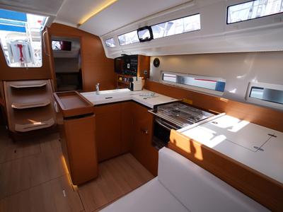 Galley of Free Me, a Jeanneau Sun Odyssey 410 sailboat at Municipal Unit of Rhodes, Greece